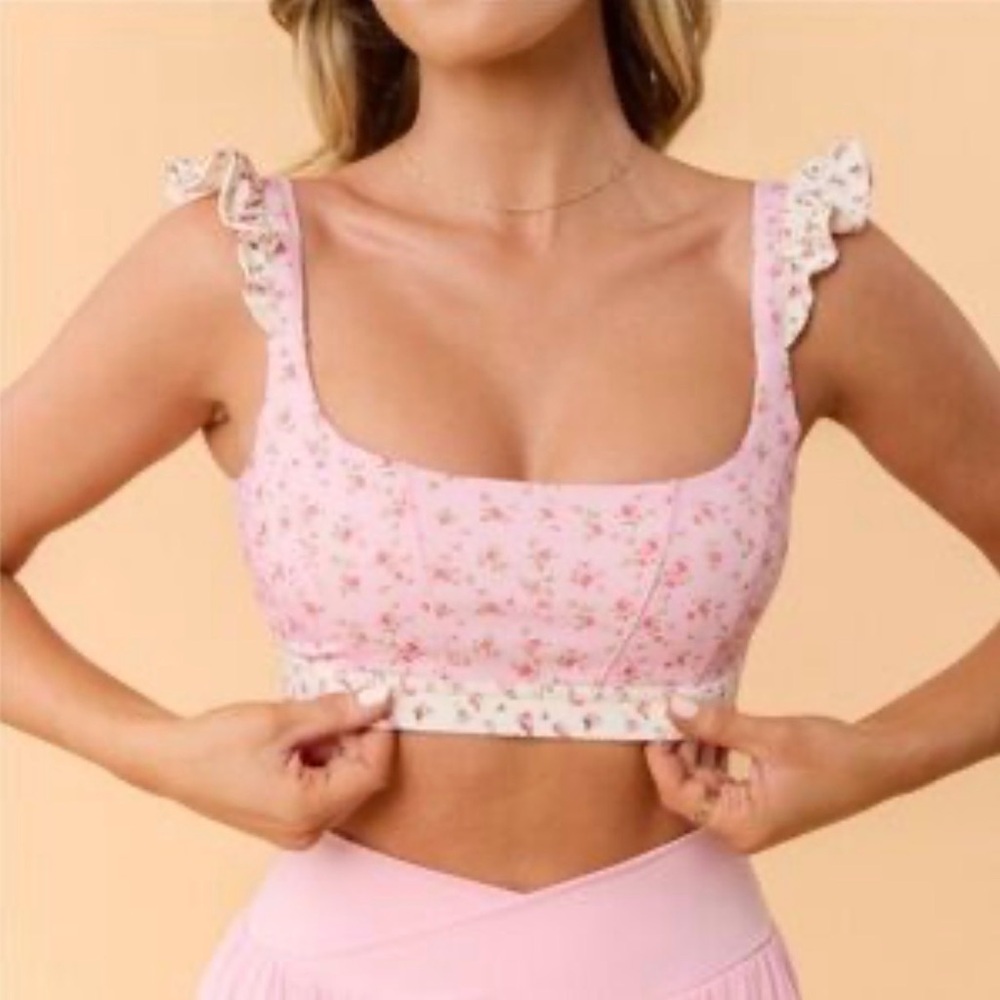 Logilates Floral Bra with Ruffle Straps
